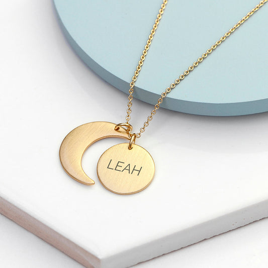 Personalized Matte Gold Moon and Sun Necklace