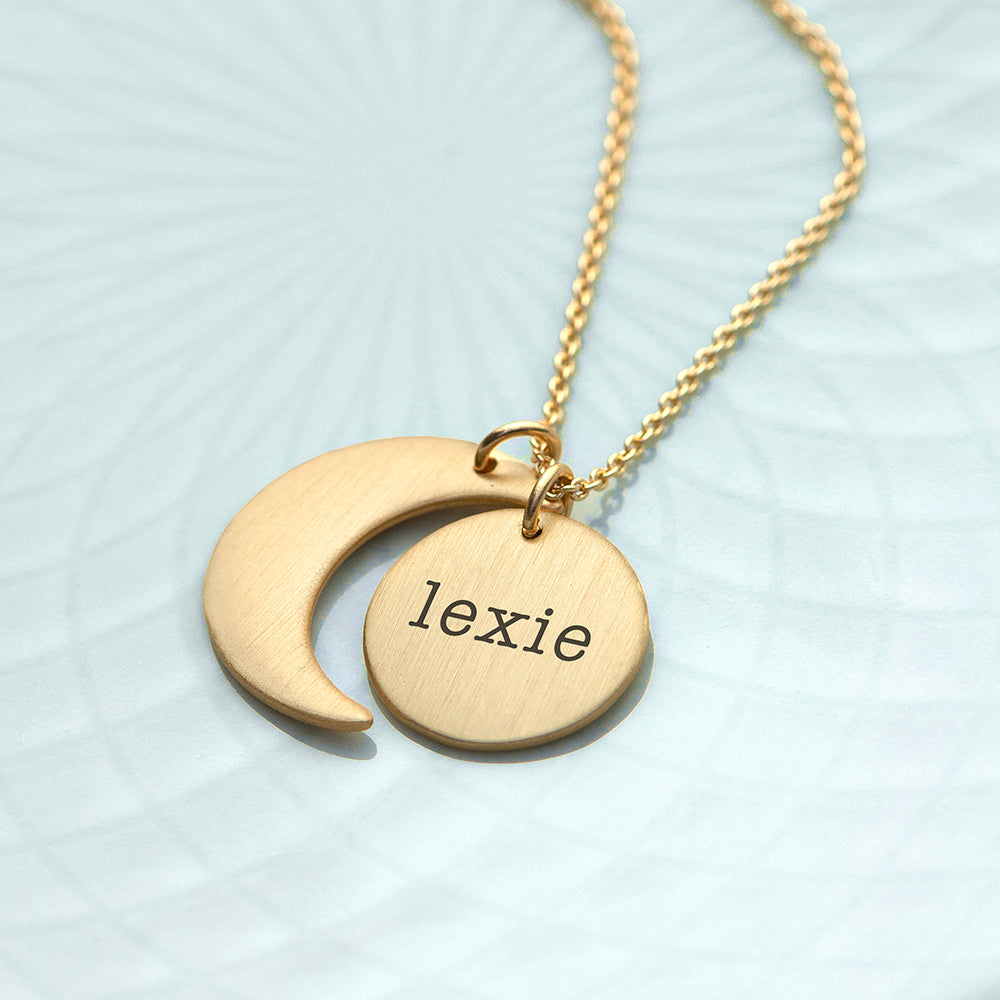 Personalized Necklaces - Personalized Matte Gold Moon and Sun Necklace 