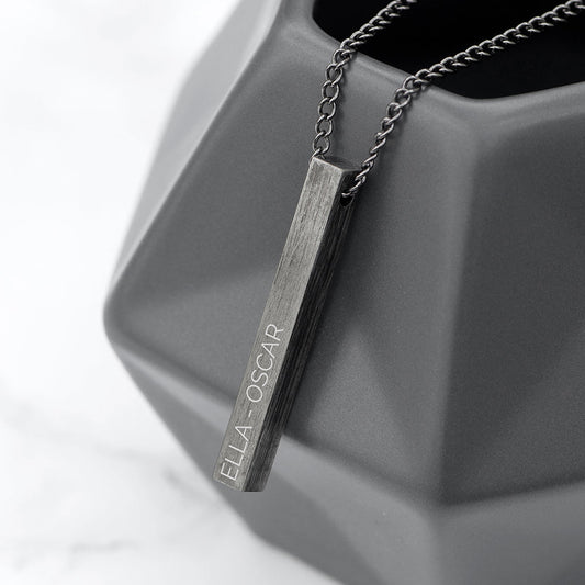 Personalized Men's Brushed Gunmetal Solid Bar Necklace