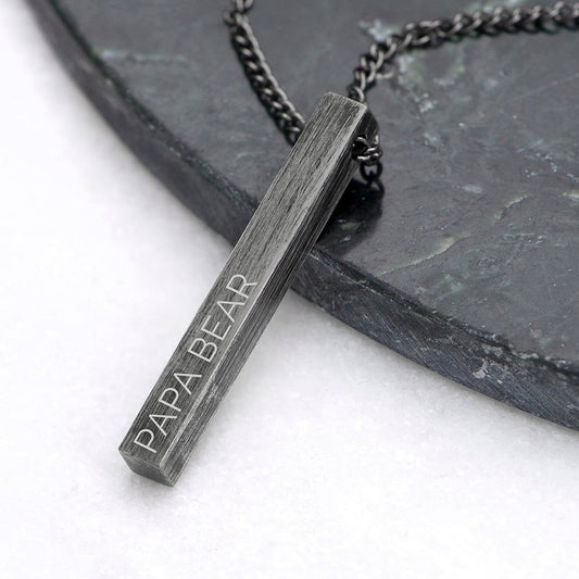 Personalized Men's Brushed Gunmetal Solid Bar Necklace