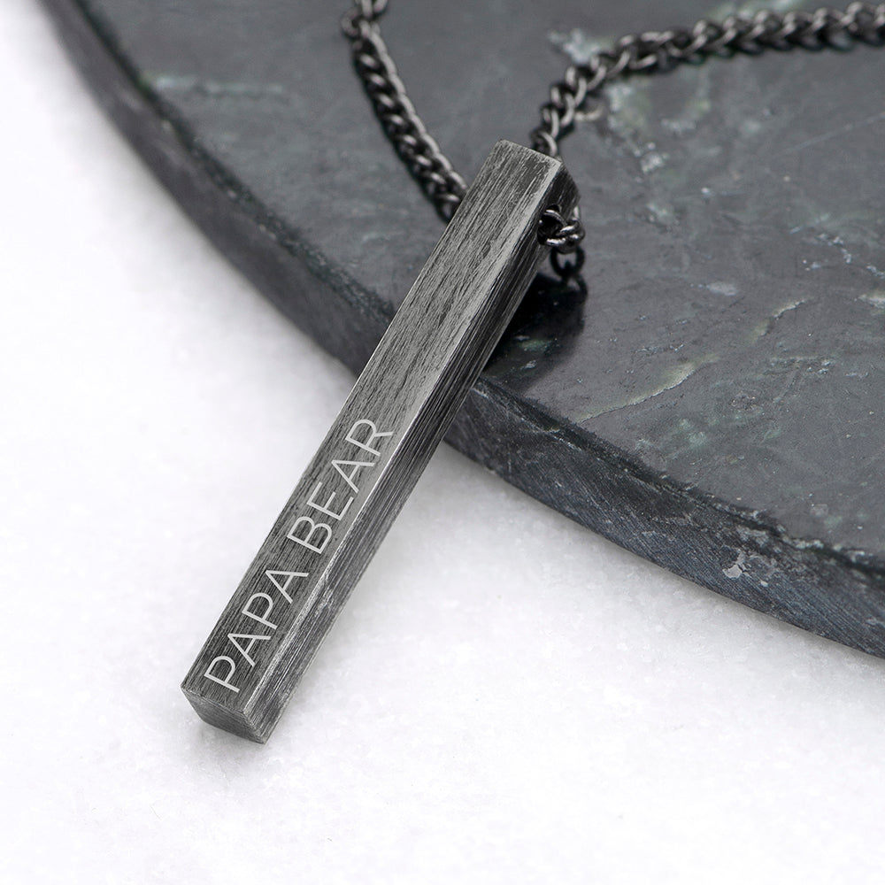 Personalized men's necklaces - Men's Personalized Solid Bar Necklace in Brushed Gunmetal 