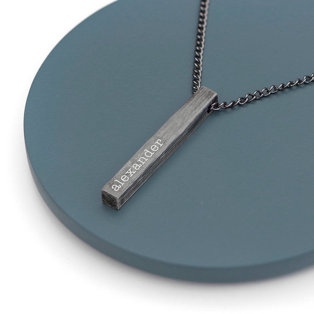 Personalized men's necklaces - Personalized Men's Brushed Gunmetal Solid Bar Necklace 