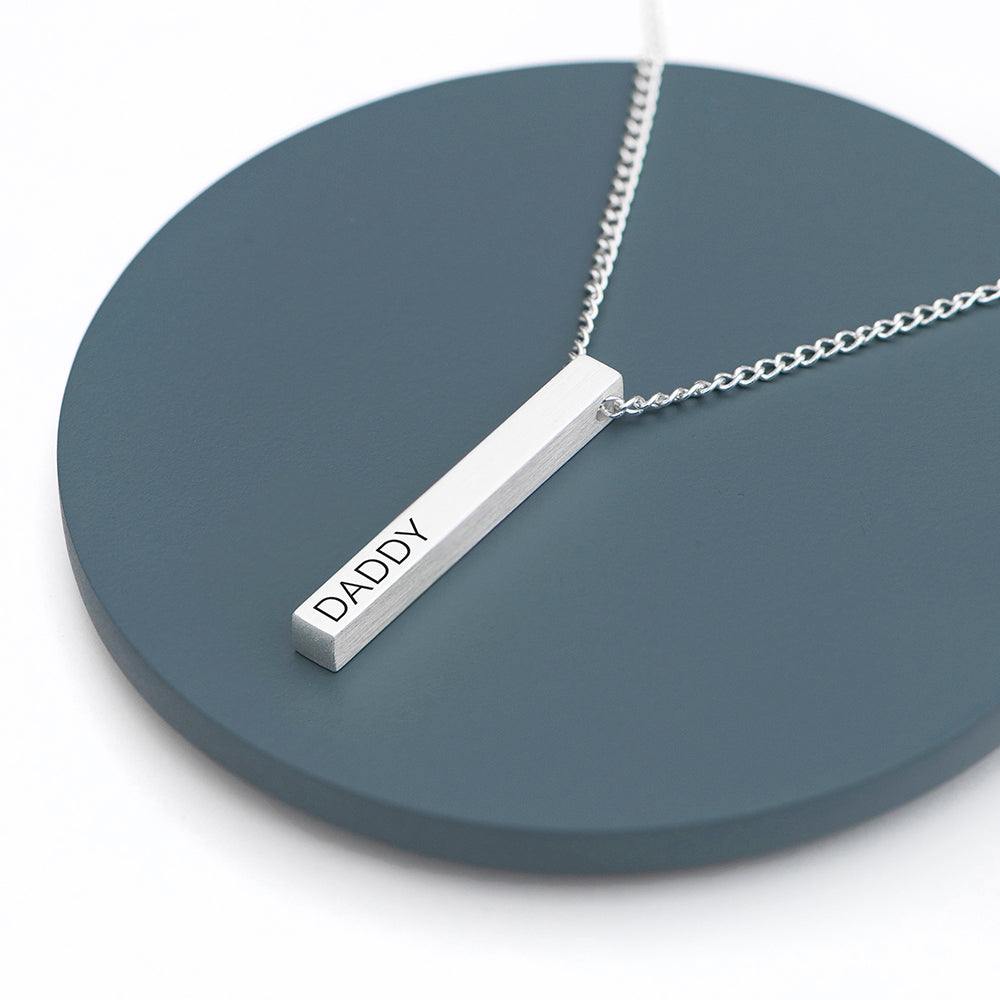 Personalized men's necklaces - Personalized Father's Day Men's Silver Solid Bar Necklace 