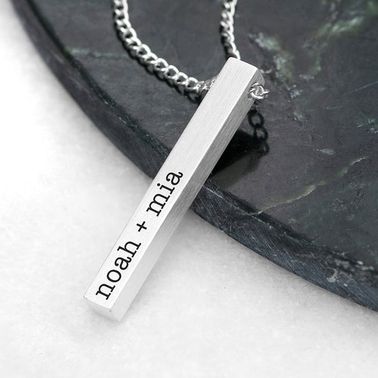 Personalized Men's Silver Solid Bar Necklace