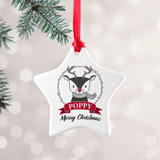 Personalised Reindeer Star Christmas Decoration