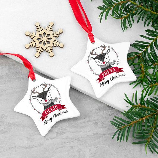 Personalised Reindeer Star Christmas Decoration