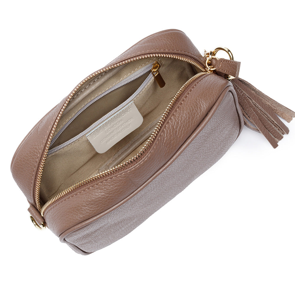 Personalized Cross Body Bags - Personalized Cross Body Taupe Leather Bag 