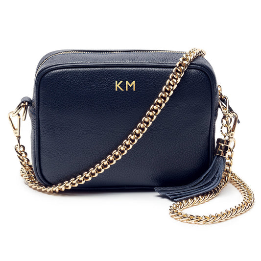 Navy Personalized Cross Body Leather Bag