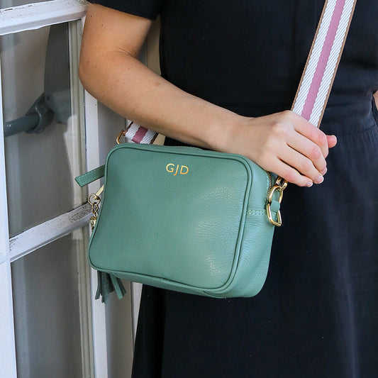 Personalized Cross Body Mint Leather Bag