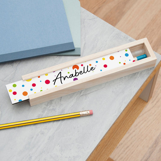 Personalized Kids Slim Fun Polka Dot Pencil Box