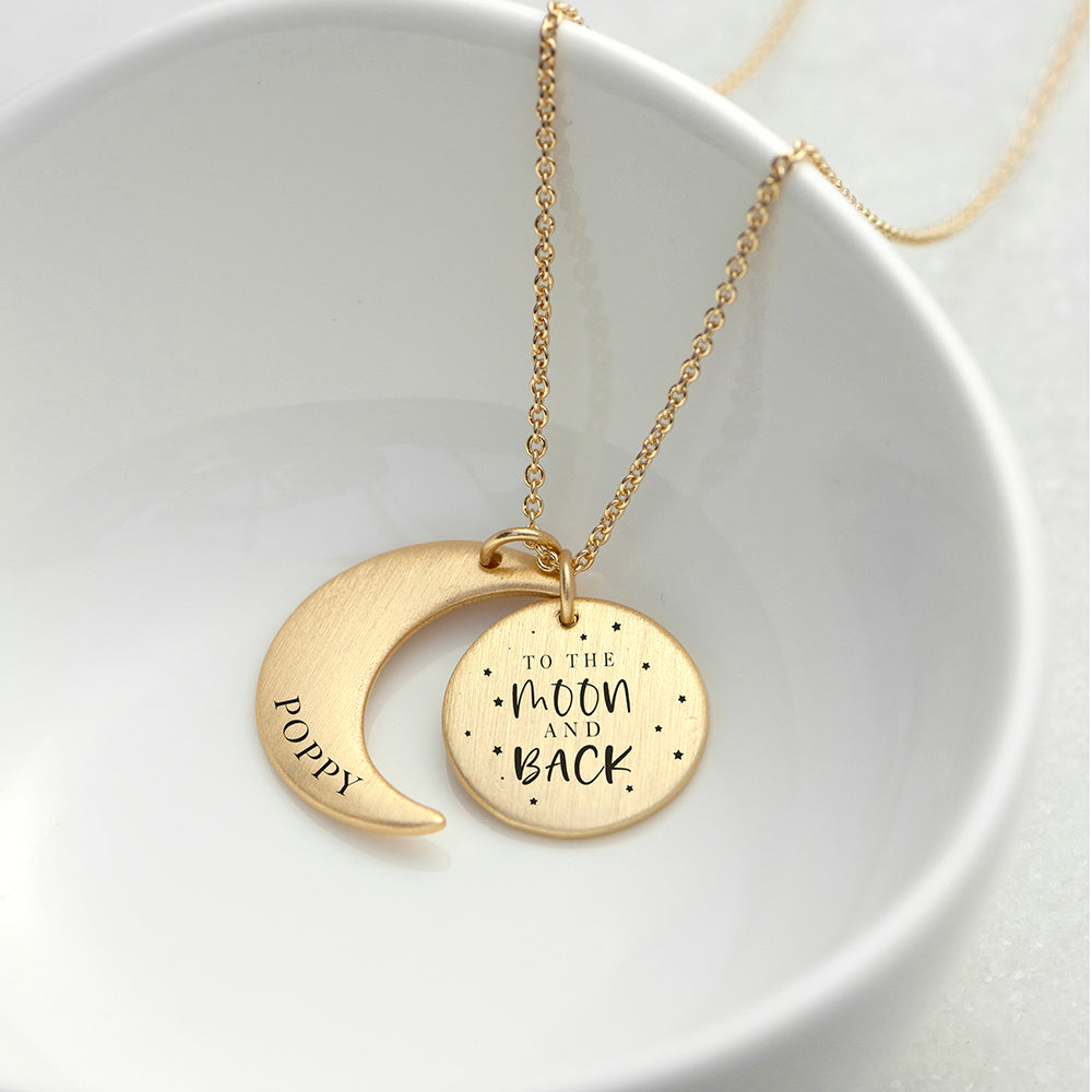 Personalized Necklaces - Personalized Moon & Back Necklace 