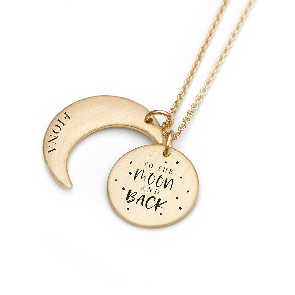 Personalized Necklaces - Personalized Moon & Back Necklace 