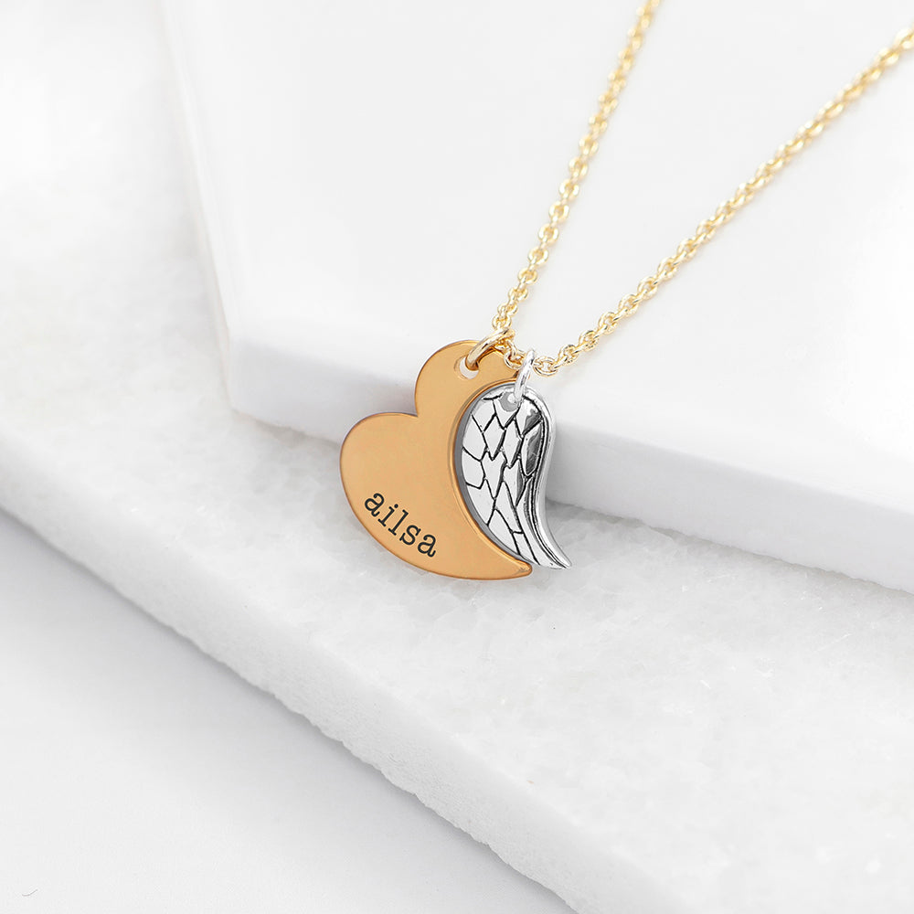 Personalized Necklaces - Personalized Heart and Wing Necklace 