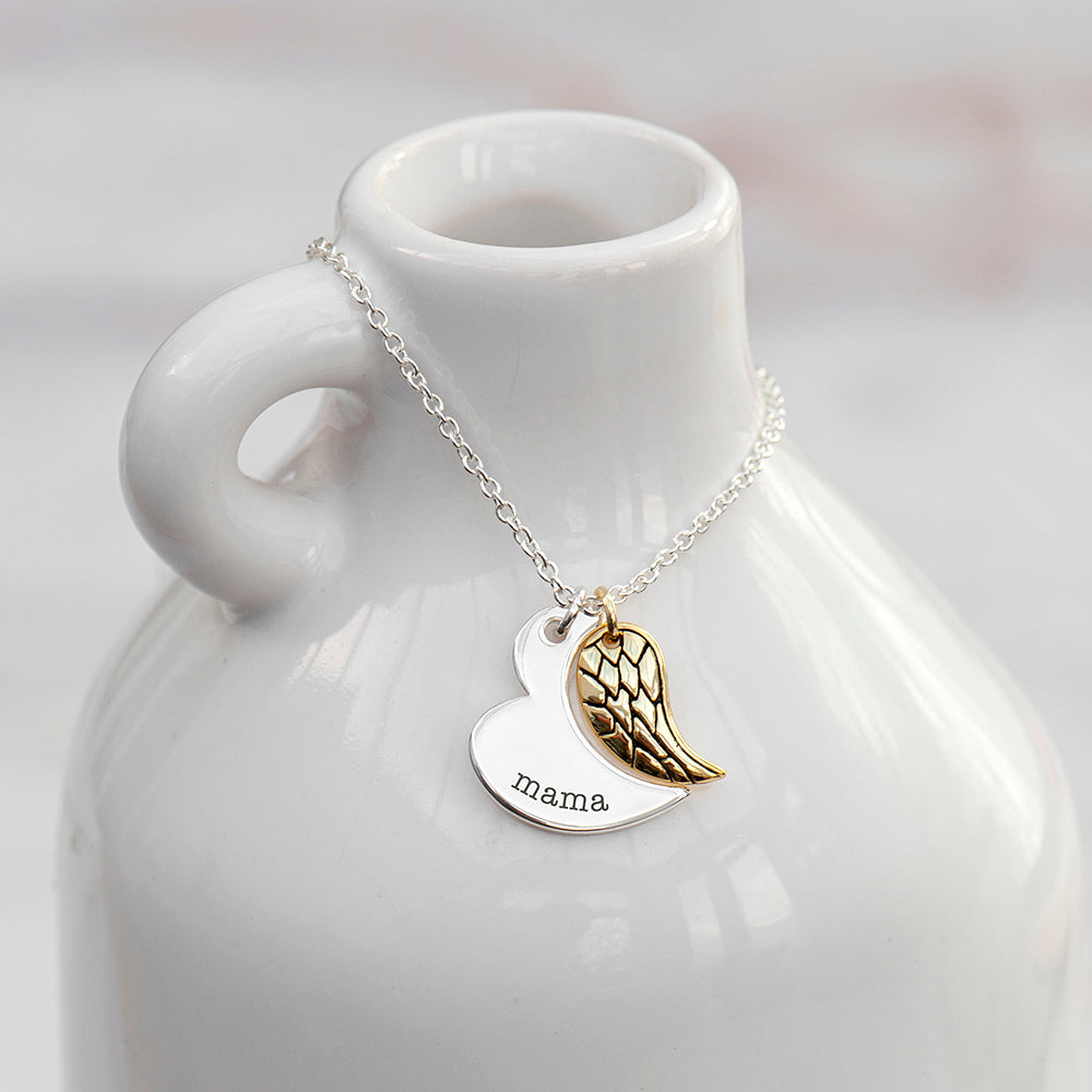 Personalized Necklaces - Personalized Heart and Wing Necklace 
