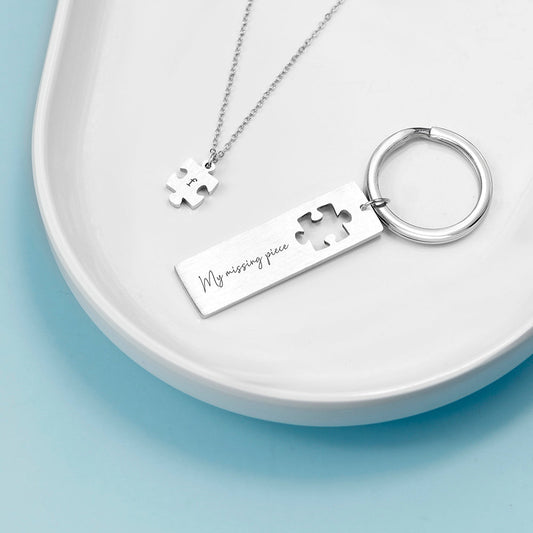 Personalised Puzzle Necklace & Keyring Set