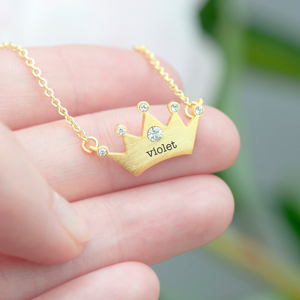Personalized Necklaces - Personalized Princess Crown Necklace 