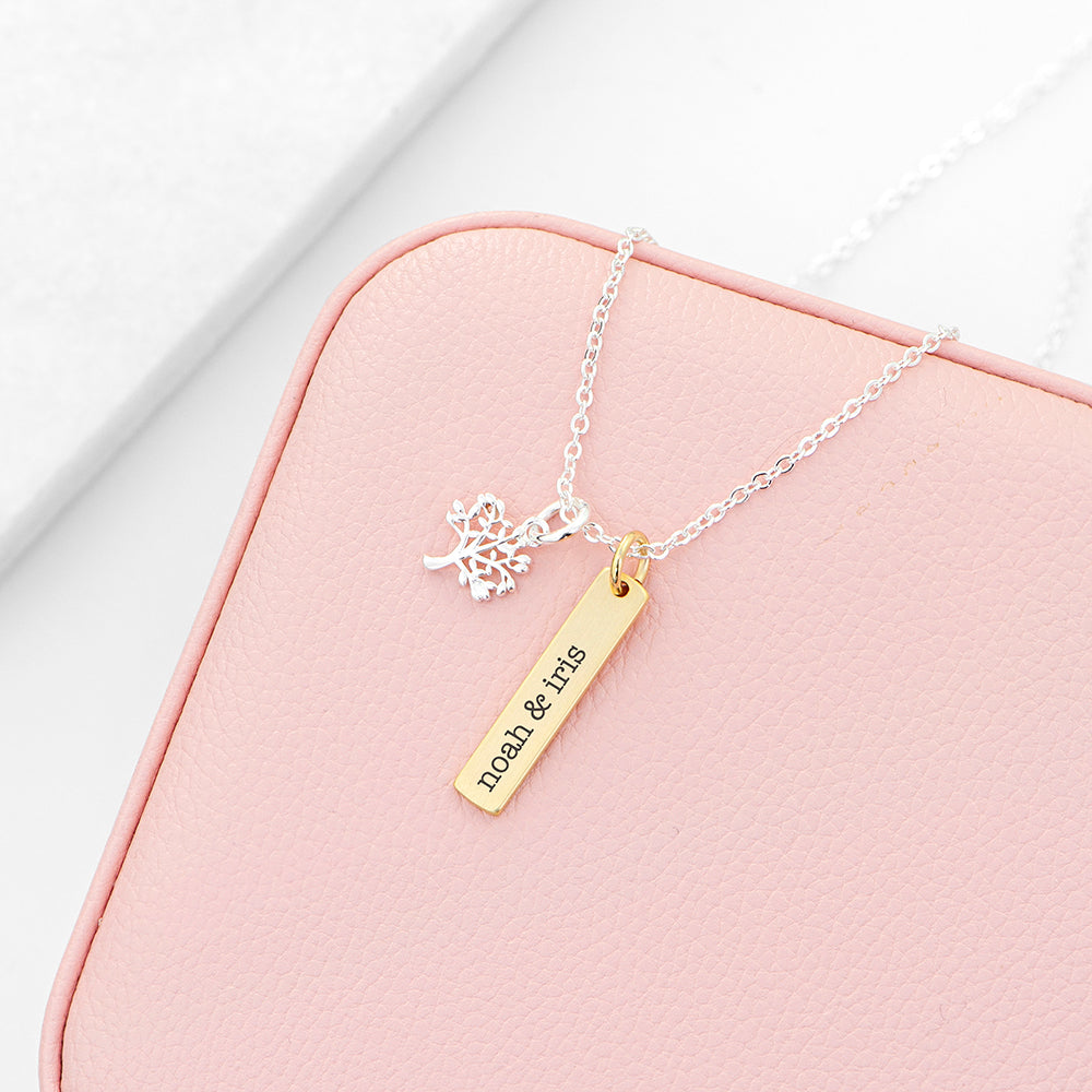 Personalized Necklaces - Personalized Tree of Life Vertical Bar Necklace 