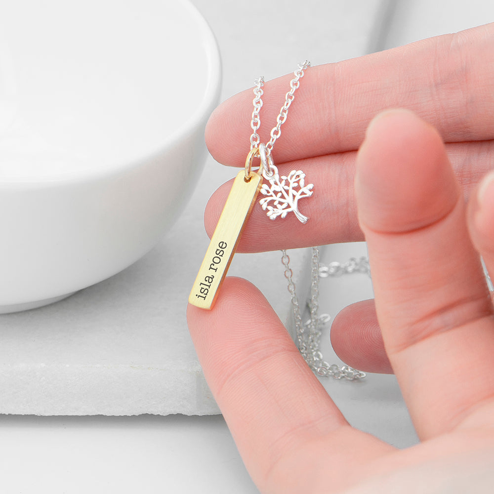 Personalized Necklaces - Personalized Tree of Life Vertical Bar Necklace 