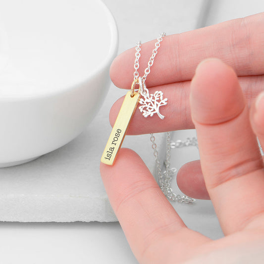 Personalized Tree of Life Vertical Bar Necklace