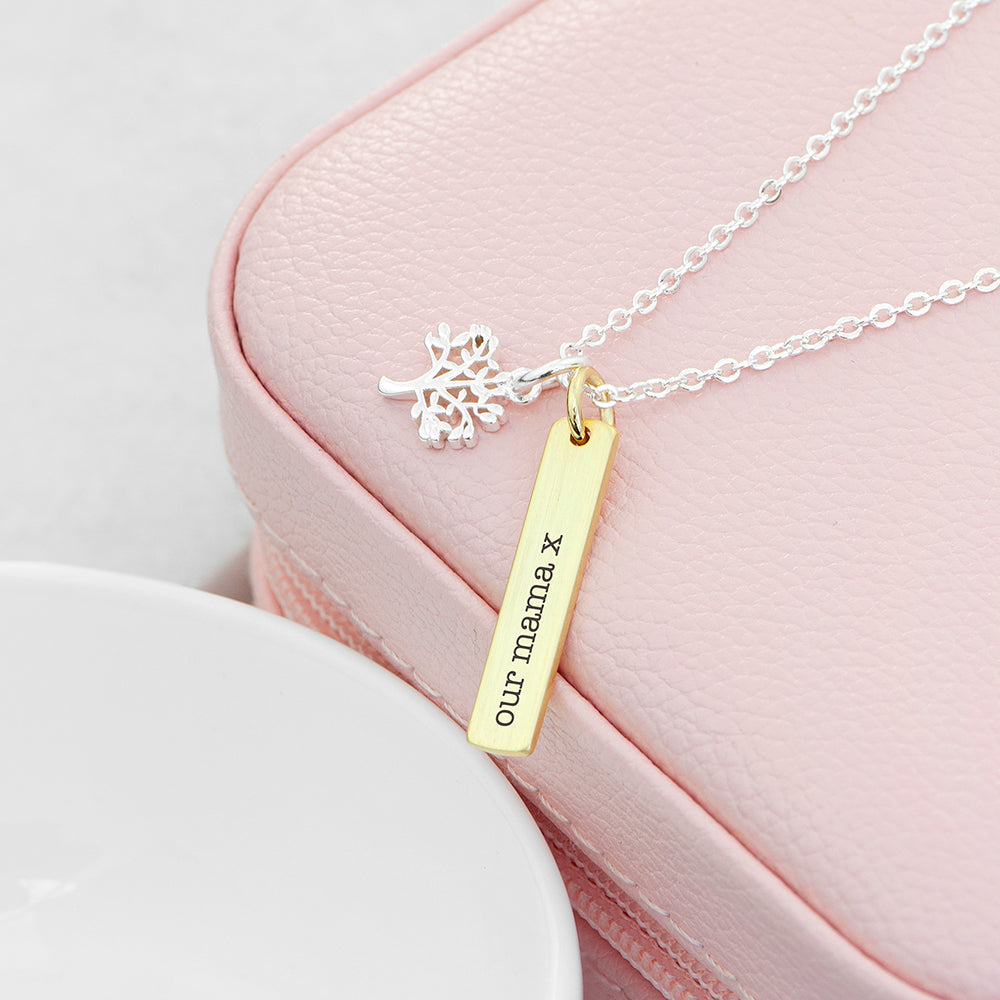 Personalized Necklaces - Personalized Tree of Life Vertical Bar Necklace 