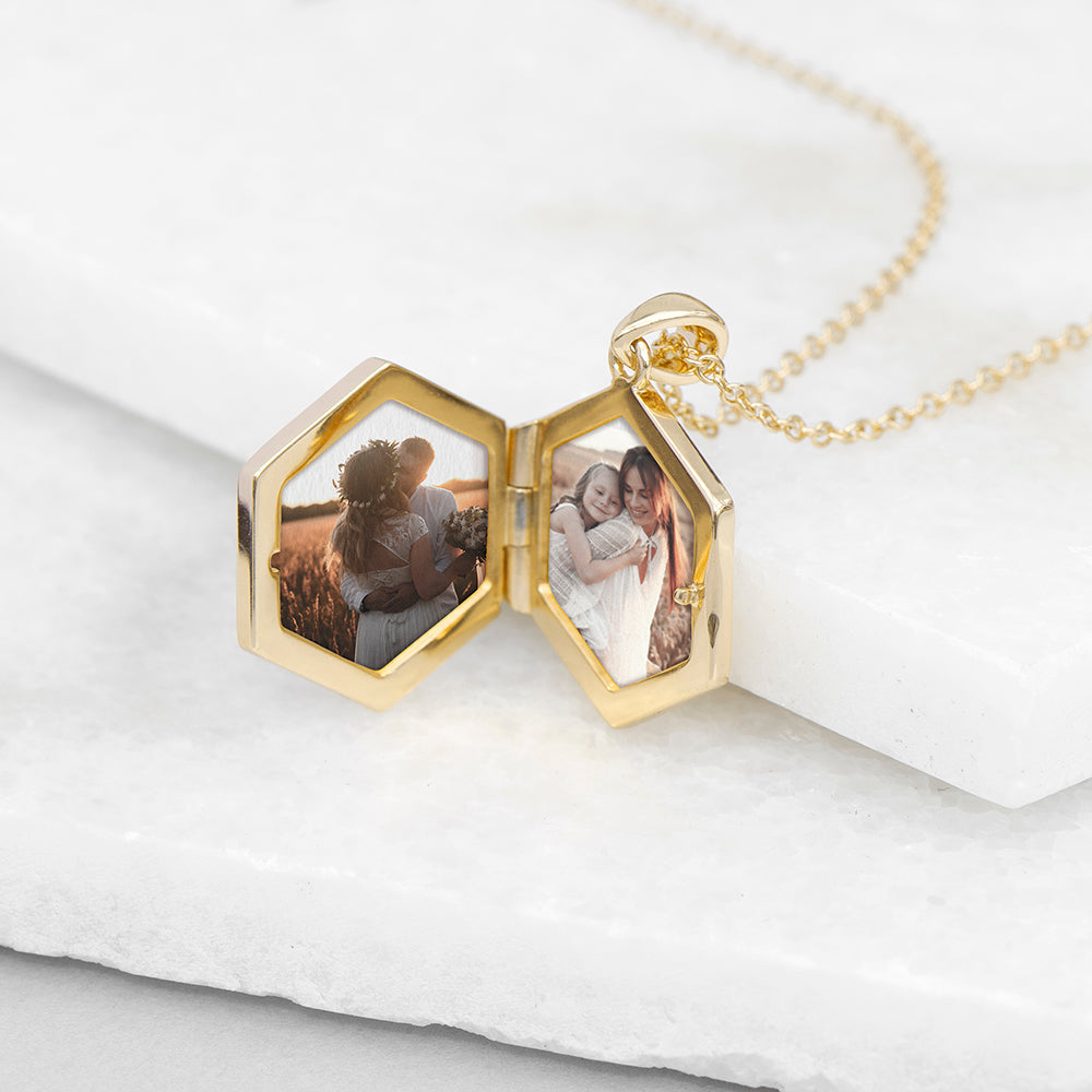 Personalized Necklaces - Personalized Hexagonal Photo Locket 