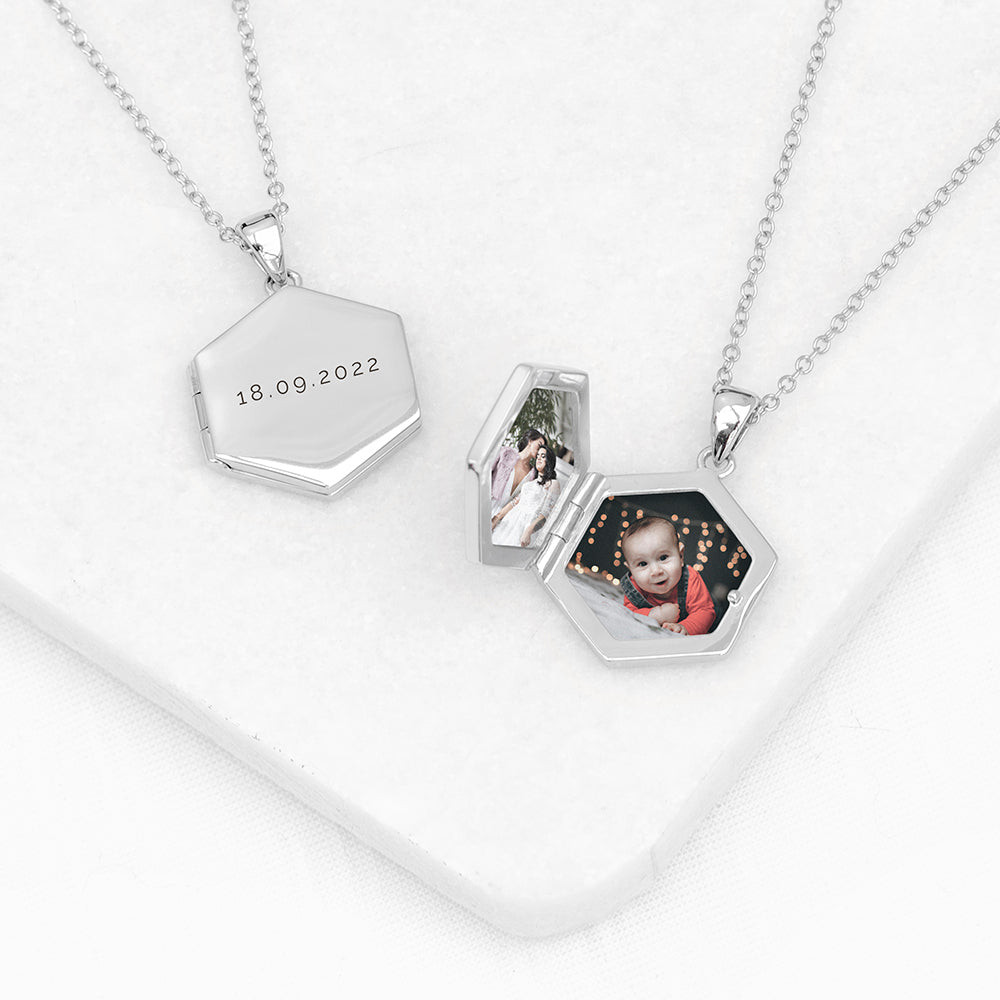 Personalized Necklaces - Personalized Hexagonal Photo Locket 