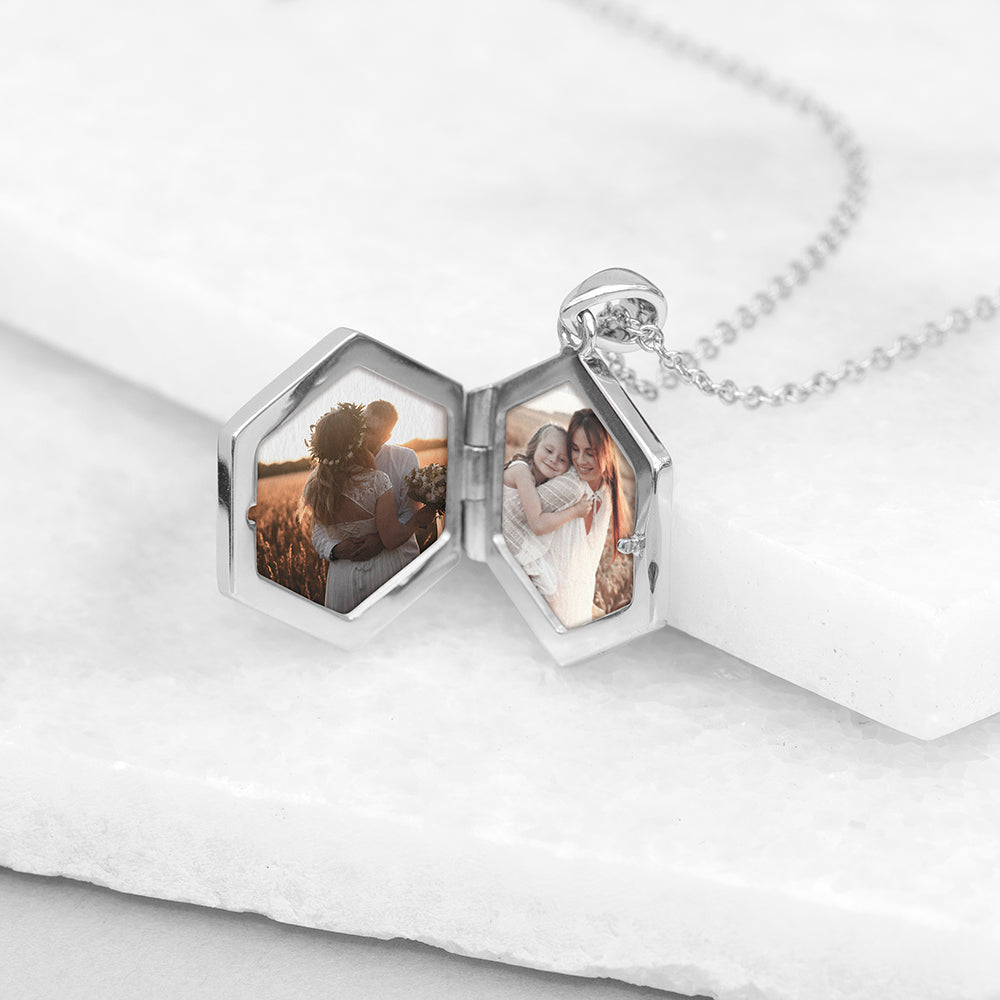 Personalized Necklaces - Personalized Hexagonal Photo Locket 