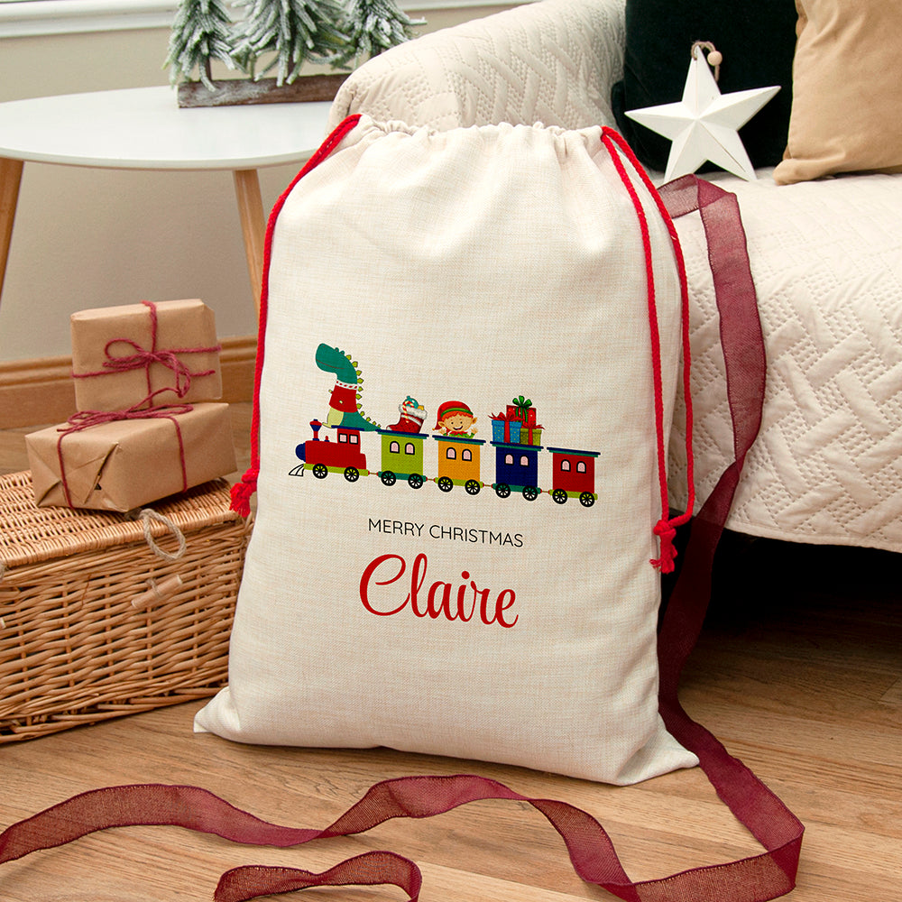 Personalised Kid's Christmas Train Christmas Sack - Lovesakes