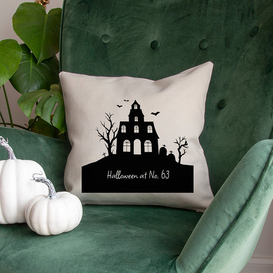 Personalised Halloween Haunted House Cushion Cover