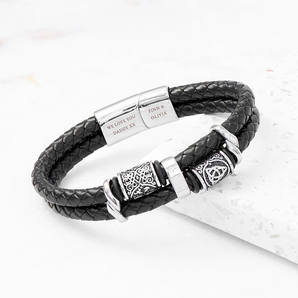 Personalized Men's Bracelets - Personalized Men's Celtic Knot Leather Bracelet 