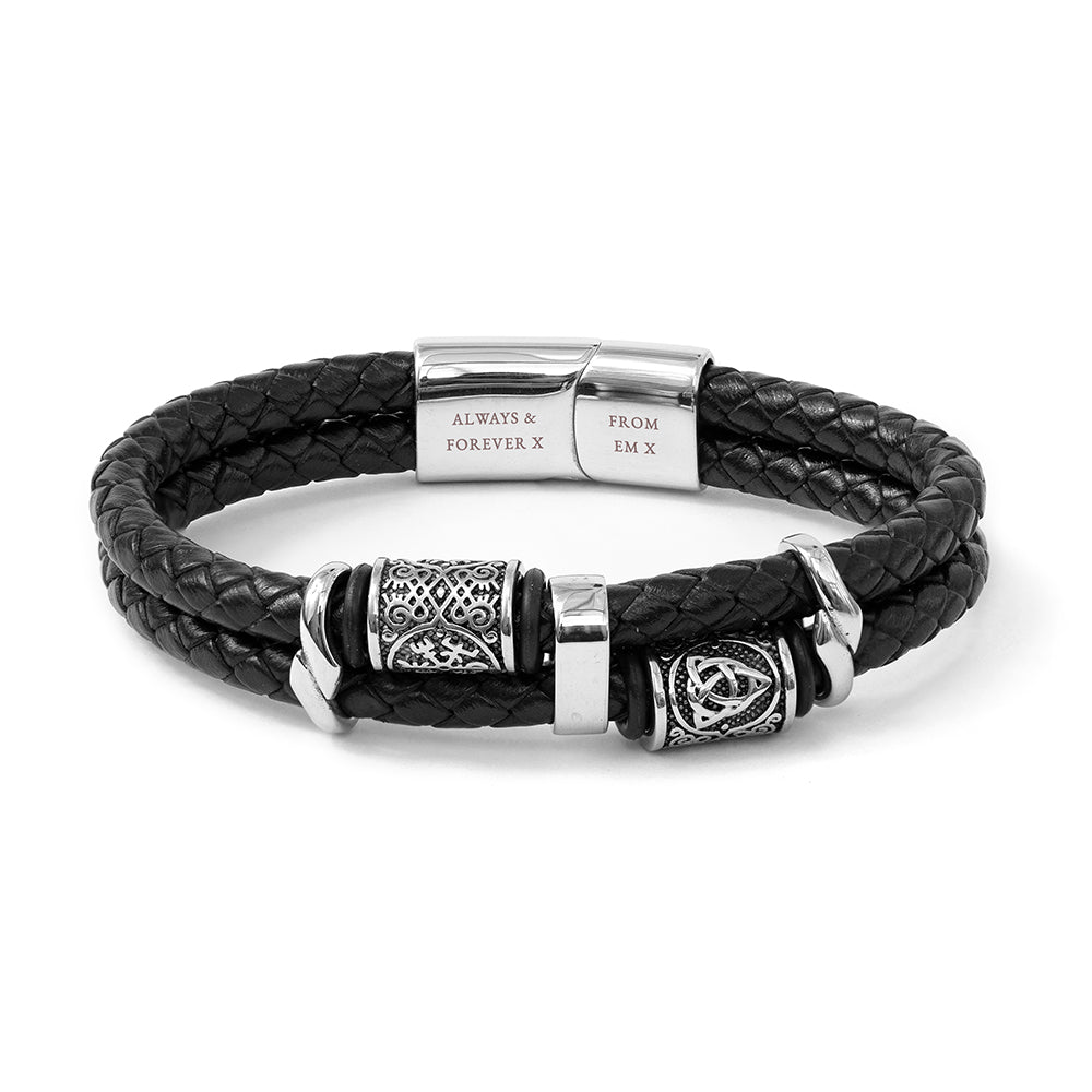 Personalized Men's Bracelets - Personalized Men's Celtic Knot Leather Bracelet 