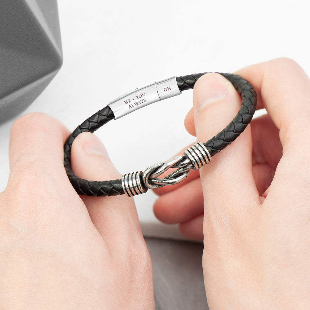 Personalized Men's Bracelets - Personalized Men's Infinity Knot Leather Bracelet 