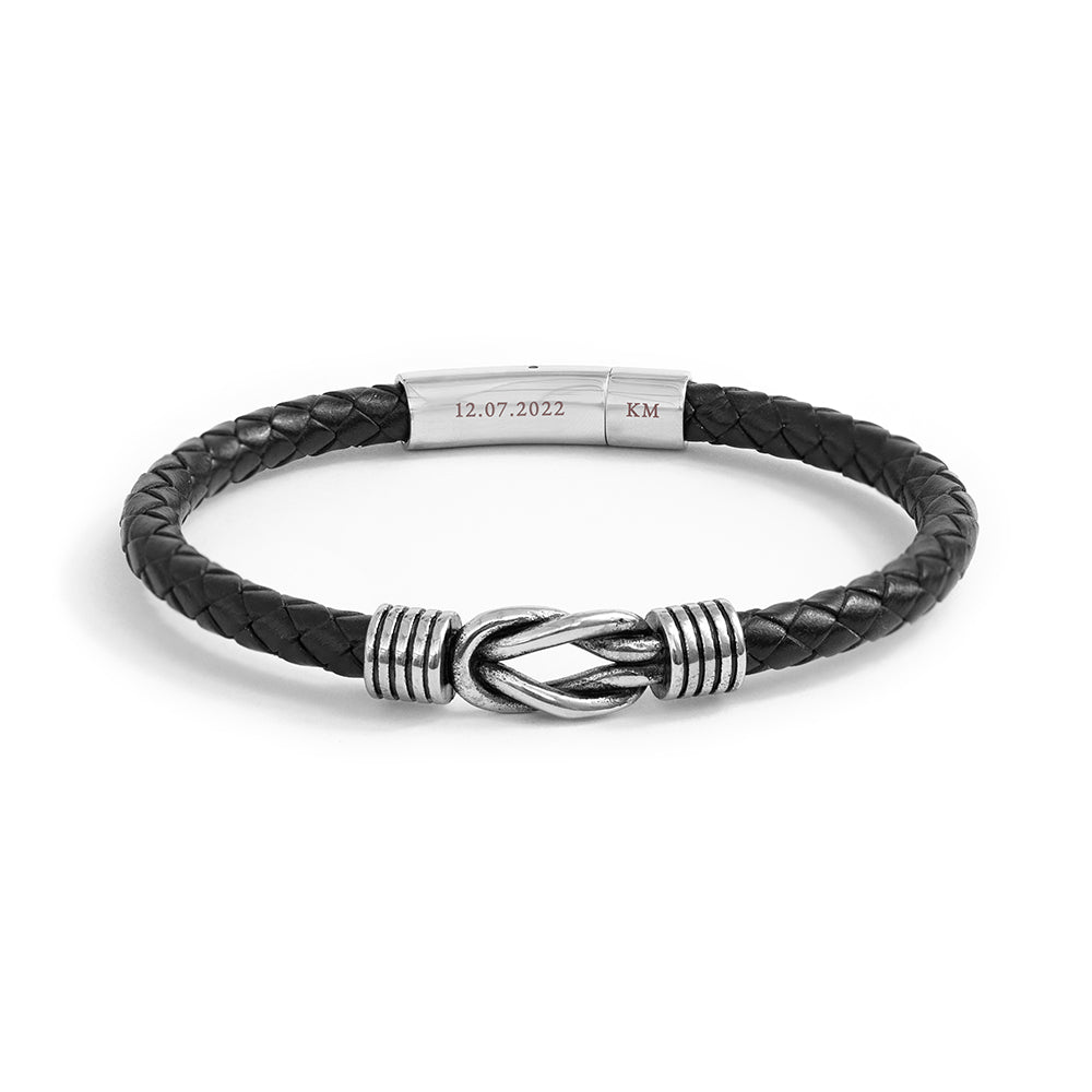 Personalized Men's Bracelets - Personalized Men's Infinity Knot Leather Bracelet 
