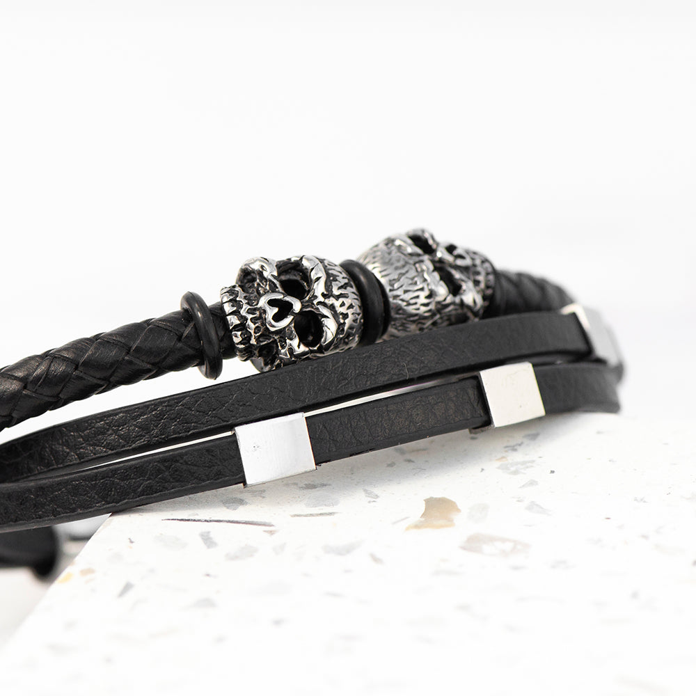 Personalized Men's Bracelets - Personalized Men's Skulls Leather Rope Bracelet 