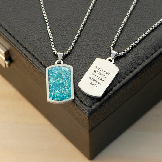 Personalized Men's Blue Turquoise Dog Tag Necklace