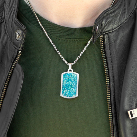Personalized Men's Blue Turquoise Dog Tag Necklace