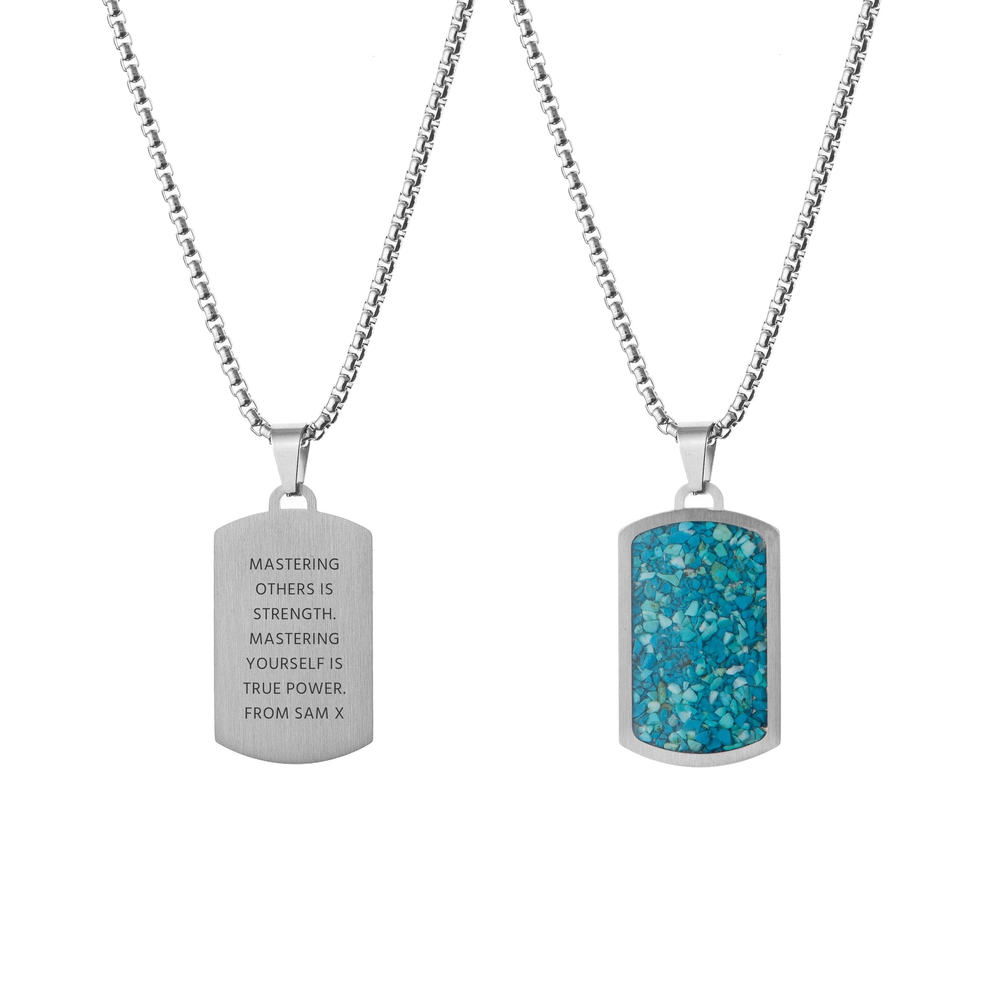 Personalized men's necklaces - Personalized Men's Blue Turquoise Dog Tag Necklace 