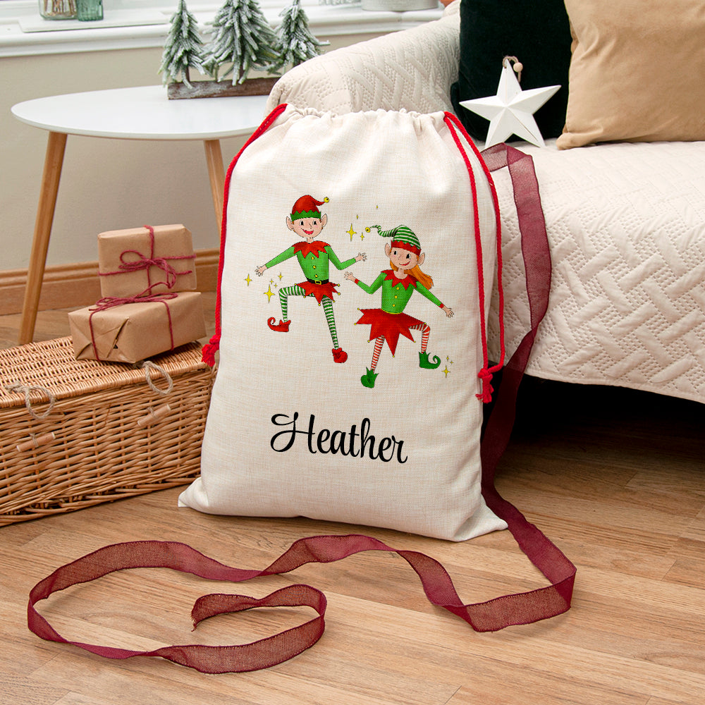 Personalised Playful Elves Christmas Sack - Lovesakes