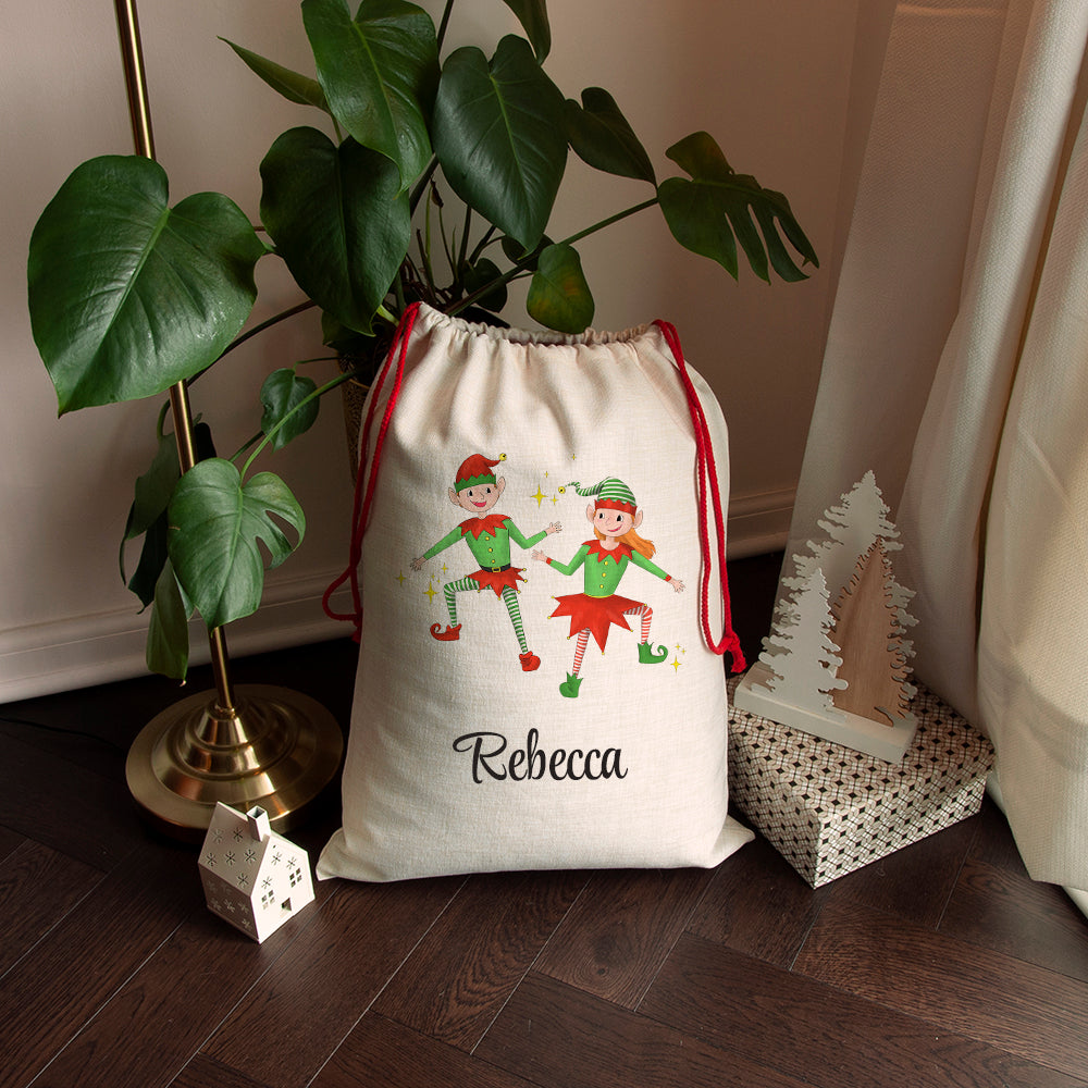 Personalised Playful Elves Christmas Sack - Lovesakes