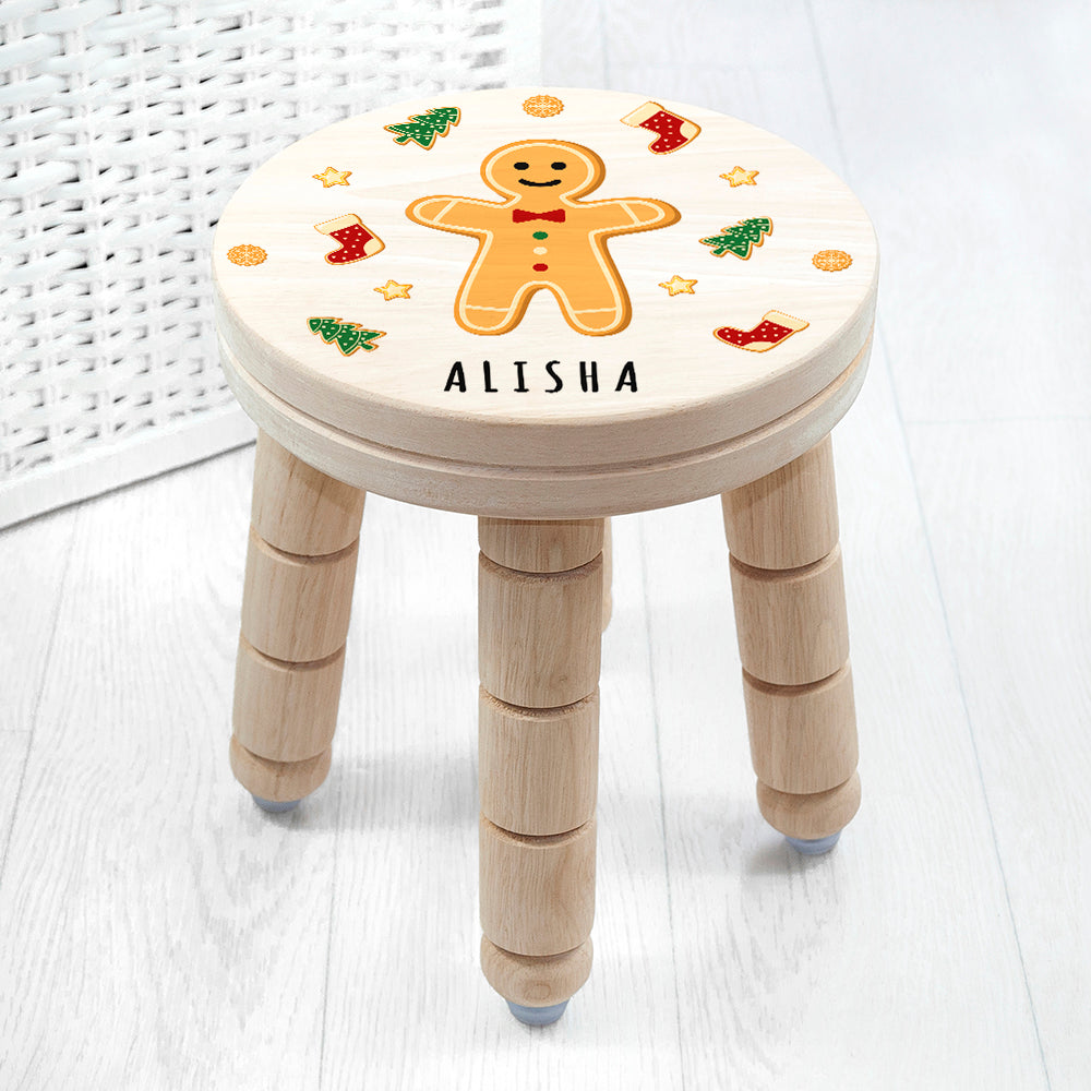 Personalized Kids Stools - Personalized Christmas Gingerbread Wooden Stool 