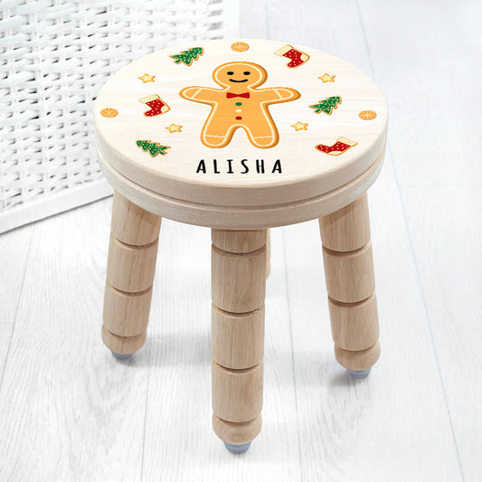 Personalized Christmas Gingerbread Wooden Stool