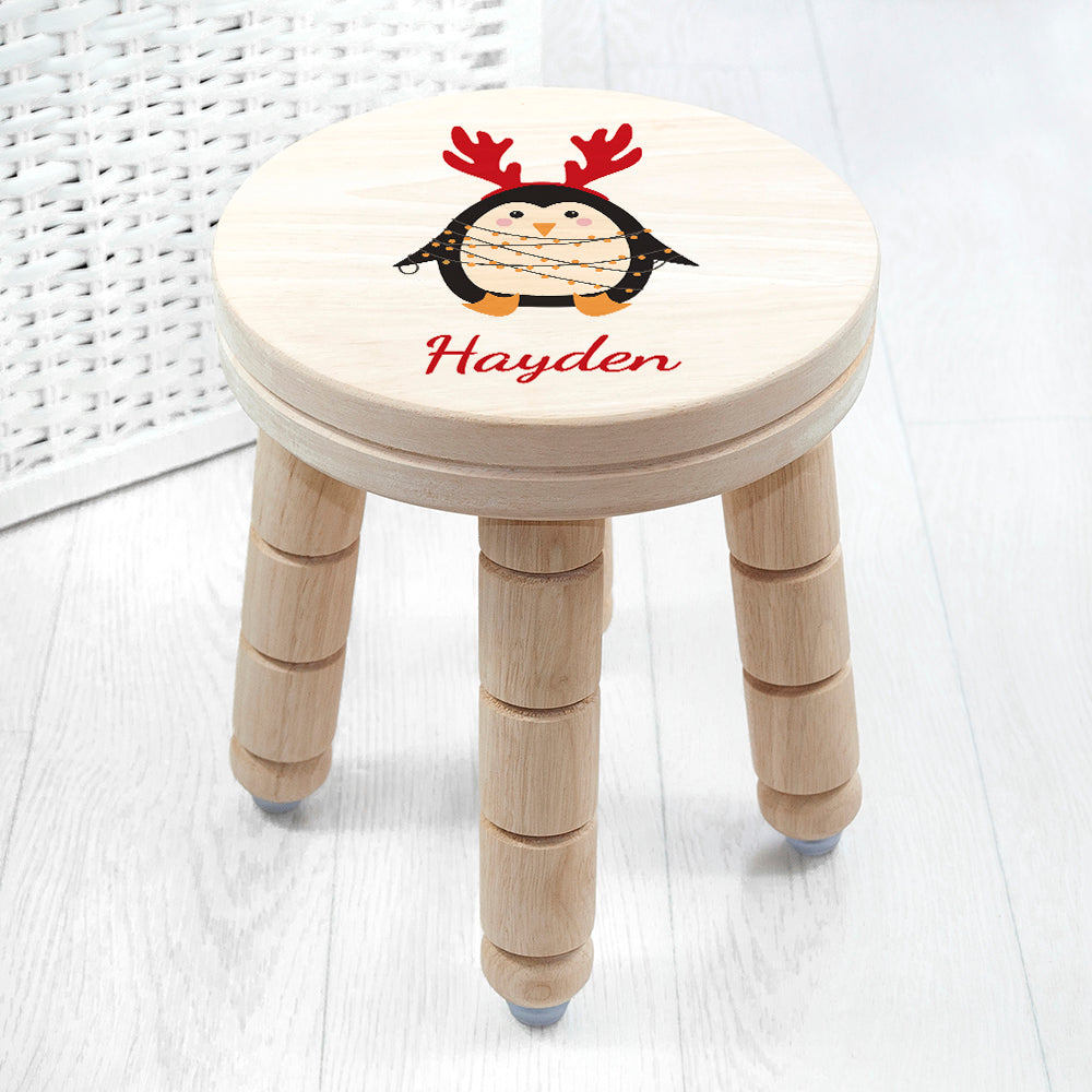 Personalized Kids Stools - Personalized Christmas Penguin Wooden Stool 