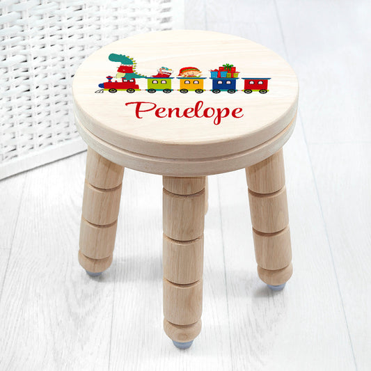 Personalized Christmas Train Wooden Stool