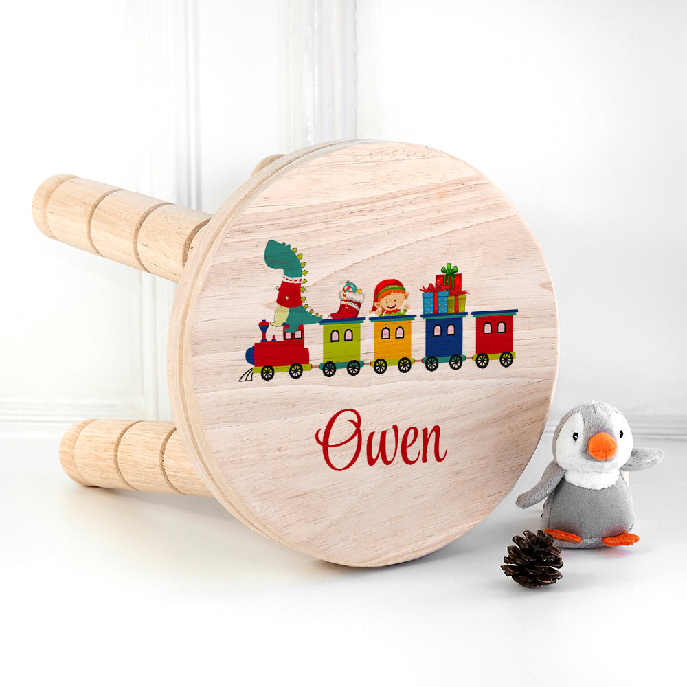 Personalized Kids Stools - Personalized Christmas Train Wooden Stool 