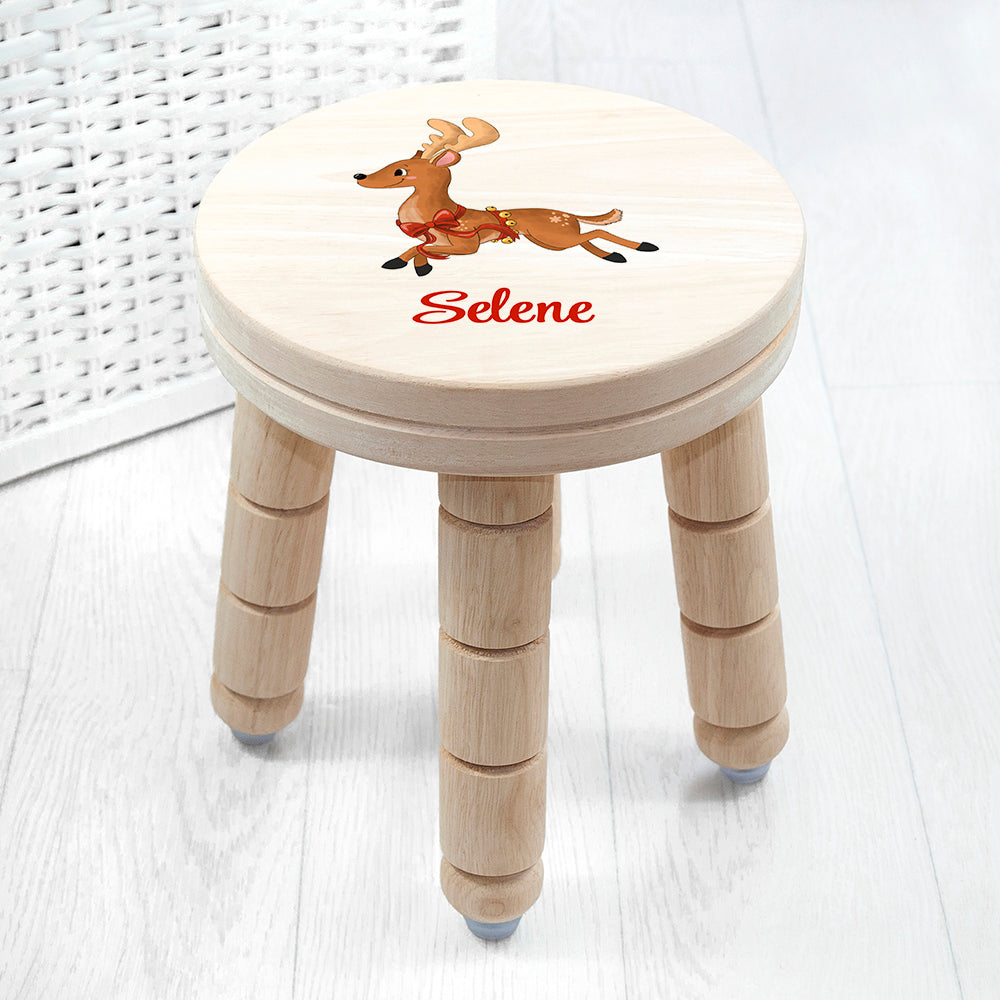 Personalized Kids Stools - Personalized Christmas Reindeer Wooden Stool 