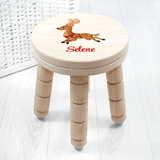 Personalized Christmas Reindeer Wooden Stool