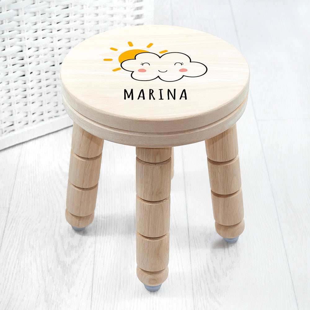 Personalized Kids Stools - Personalized Smiling Cloud Wooden Stool 