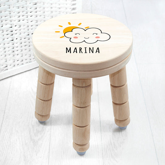 Personalized Smiling Cloud Wooden Stool