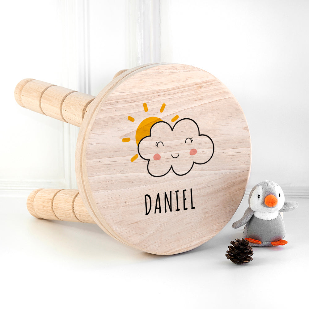 Personalized Kids Stools - Personalized Smiling Cloud Wooden Stool 