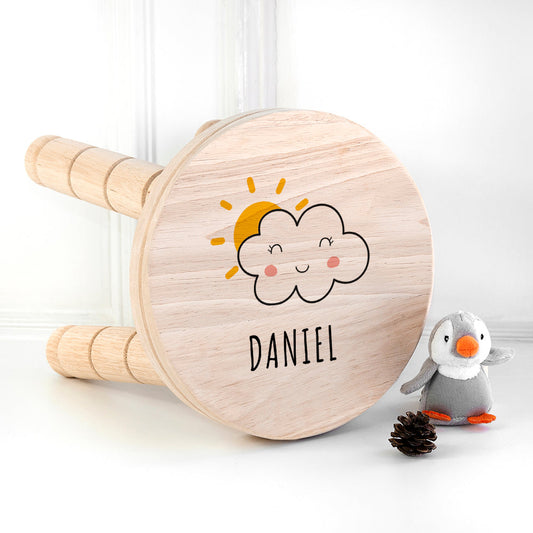 Personalized Smiling Cloud Wooden Stool